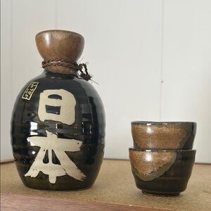 Black and Brown Ceramic Art Piece Sake 3pc set